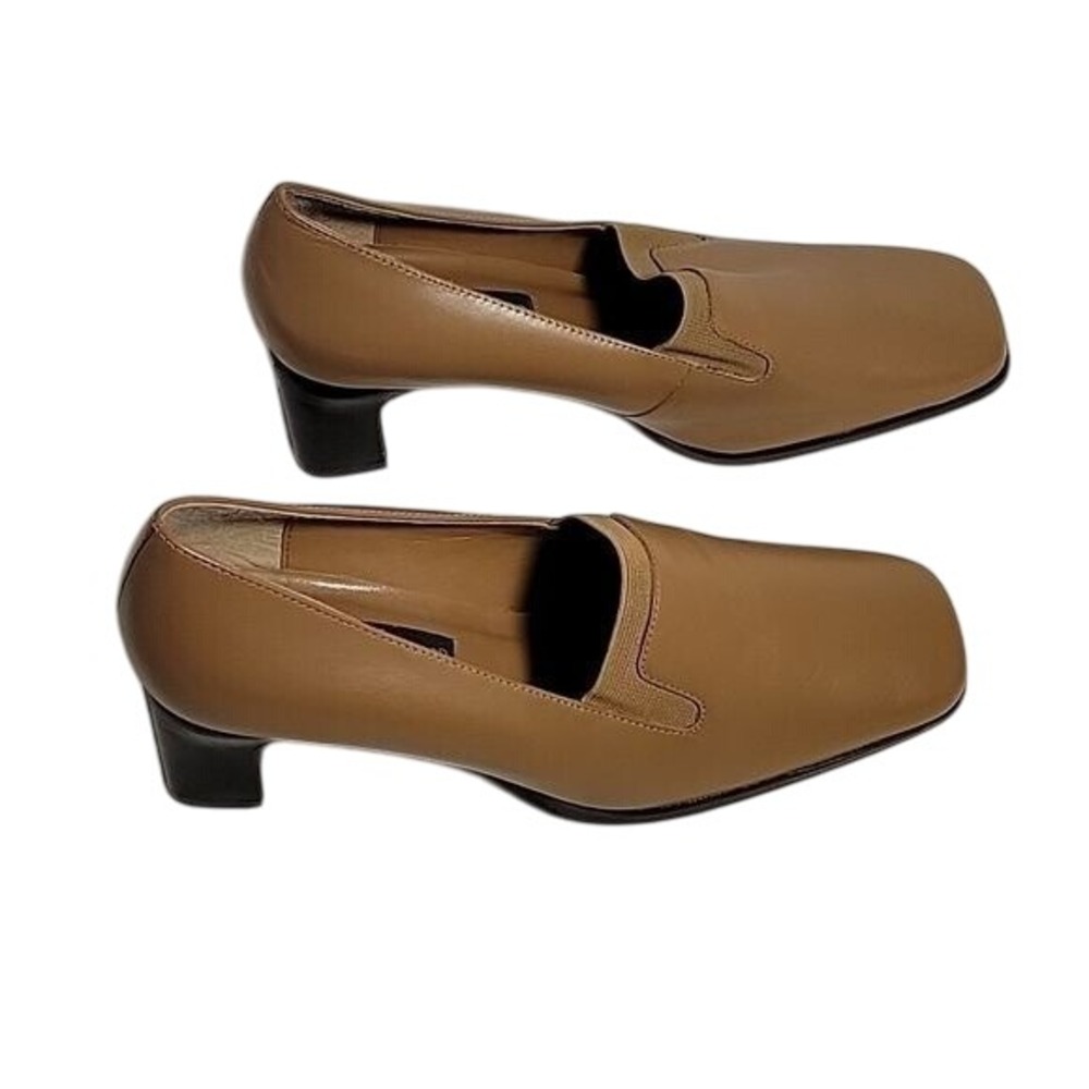 Herve Benard Leather Loafers‎ Block Heel Slip On Tan Shoes 8.5 luxury designer